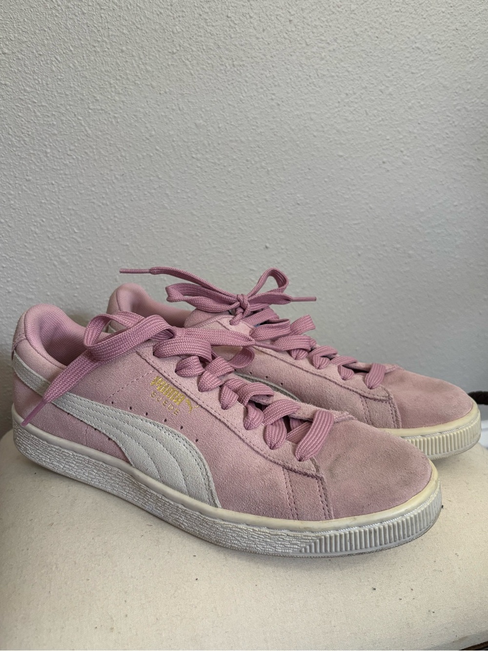 Puma Women's Suede Low-Top Sneakers in Light Pink with White Formstrip